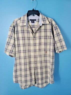 Tommy Hilfiger Large Button Front Plaid Green Short Sleeves Logo lightweight